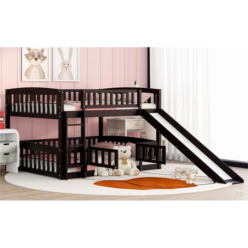 ロフトベッド Harriet Bee Bunk Bed With Slide,Full Over Full Low Bunk Bed With